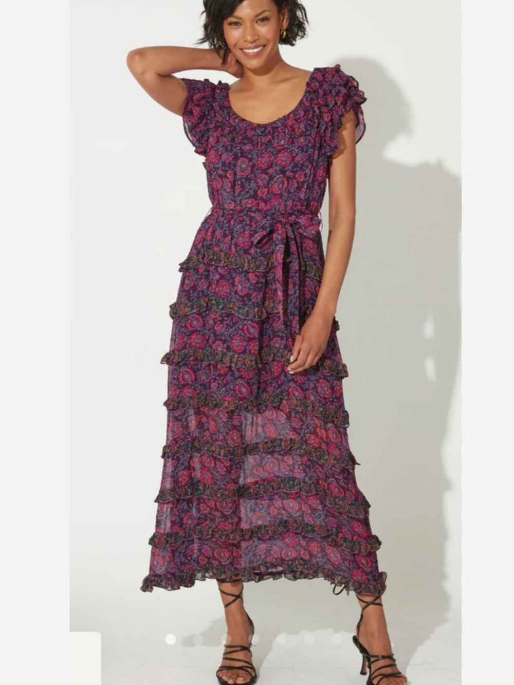 CLEOBELLA ROSALIA MIANA ANKLE DRESS IN BORDEAUX FLORAL